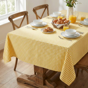 Sonnengelbes Gingham-Karo-Landhaus-Cottage Tischdecke