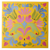 Sonnengelbes und blaues Blumenmuster Fliese (Vorderseite)
