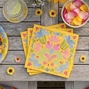 Sonnengelbes und blaues Sommerblumenmuster Serviette