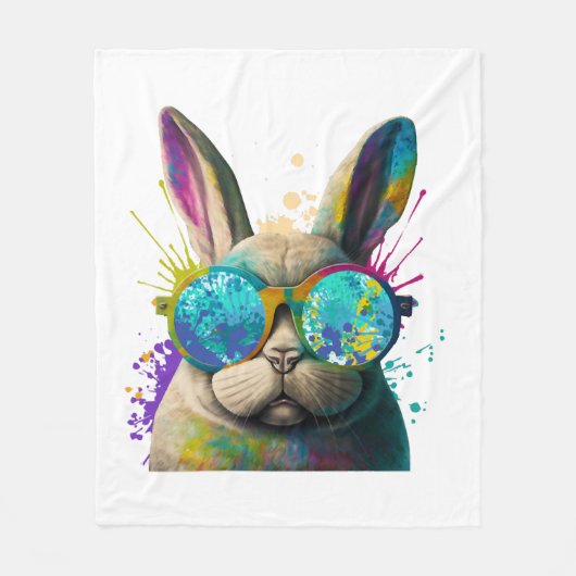 Sonnengesicht Cool Osterhase mit Brille Fleecedecke (Vorderseite)