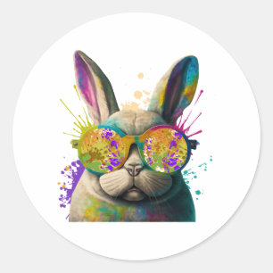 Sonnengesicht Cool Osterhase mit Brille Runder Aufkleber