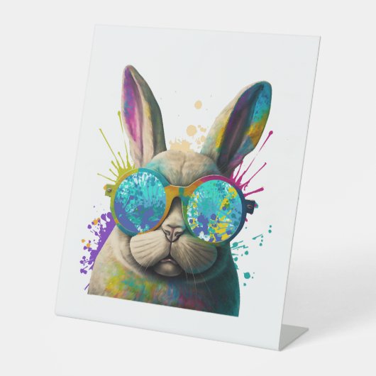 Sonnengesicht Cool Osterhase mit Brille Sockelschild (Vorderseite)