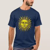 Sonnengesicht Himmels Kunst Retro-Holzschnitt-Stil T-Shirt (Vorderseite)