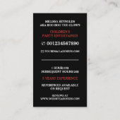 Sonnengesicht, Kinder-Entertainer, Clown Visitenkarte (Rückseite)