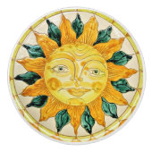 Sonnengesicht mit Blätter und sonnigen Sonnenstrah Keramikknauf (Vorderseite)