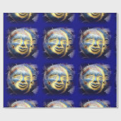 Sonnengesicht/Mondgesicht himmlisches blaues Packp Geschenkpapier (Flach)