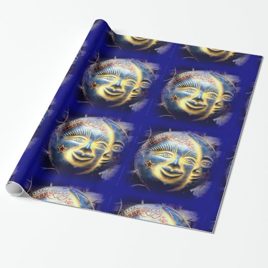 Sonnengesicht/Mondgesicht himmlisches blaues Packp Geschenkpapier (Ungerollt)