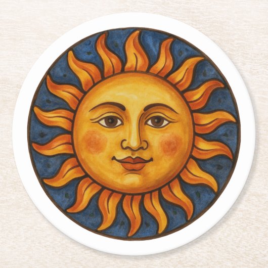 SonnenGesicht Runder Pappuntersetzer (Vorderseite)
