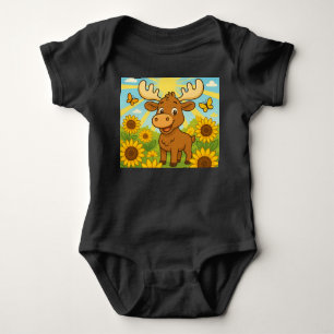Sonnengestreift & Geweih – Helles Natur-T-Shirt fü Baby Strampler