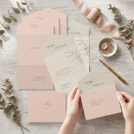 Sonnengewaschene Gartenhochzeit Elfenbeinrosa ID12 All In One Einladung