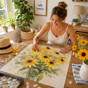 Sonnenhelle Wasserfarben-Bouquet Schwarze-Augen-Su Puzzle