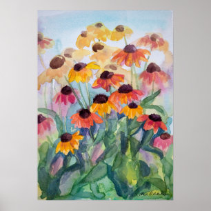 Sonnenhutblumen Sommergarten Aquarell Blumen Poster