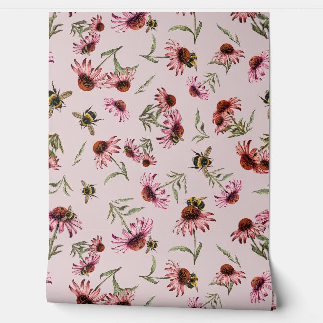 Sonnenhutfarben Echinacea Bienen Muster Tapete (Abrollen)