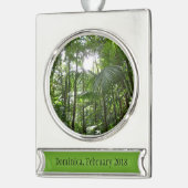 Sonnenlicht durch Regenwaldkanopie tropisches Grün Banner-Ornament Silber (Links)