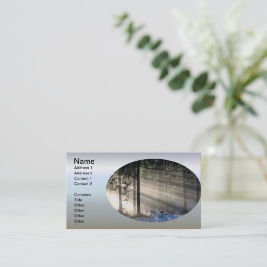 Sonnenlicht durch Wälder im Winter Visitenkarte (Stehend Vorderseite)