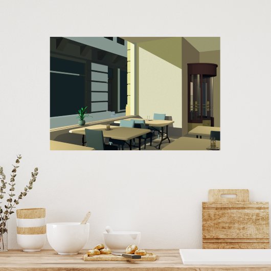 Sonnenlicht in einer Cafeteria Poster (Küche)