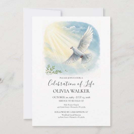 Sonnenlicht Taube Beerdigung Einladung (Vorderseite)