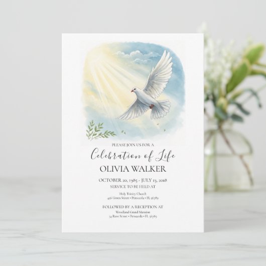 Sonnenlicht Taube Beerdigung Einladung (Stehend Vorderseite)
