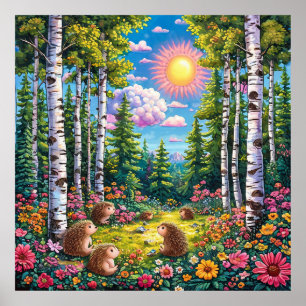 🌲 Sonnenlichtdurchflutete Waldlandschaft für gemü Poster