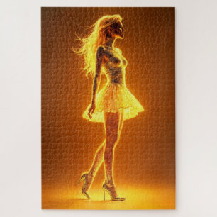 Sonnenlichte Modefrau mit Neonkörper-Glanz Puzzle