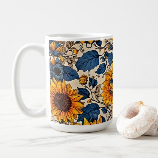 Sonnenlichtuntergang: Muster für Sonnenblumen Kaffeetasse (Mit Donut)