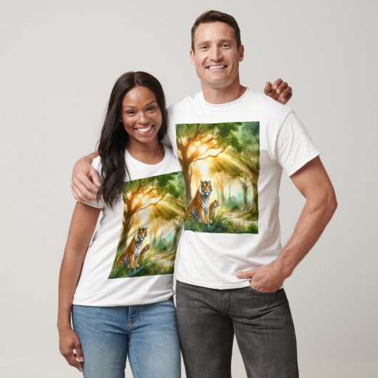 Sonnenlichtwald mit zwei Tigern T-Shirt (Unisex)