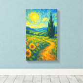 Sonnenlichtweg durch lebendige Sonnenblumenfelder Leinwanddruck (Insitu (Holzboden))