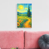 Sonnenlichtweg durch lebendige Sonnenblumenfelder Leinwanddruck (Insitu (Wohnzimmer))