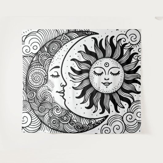 Sonnenmond und Sterne Celestial Paintable Tapestes Wandteppich (Vorderseite (Horizontal))