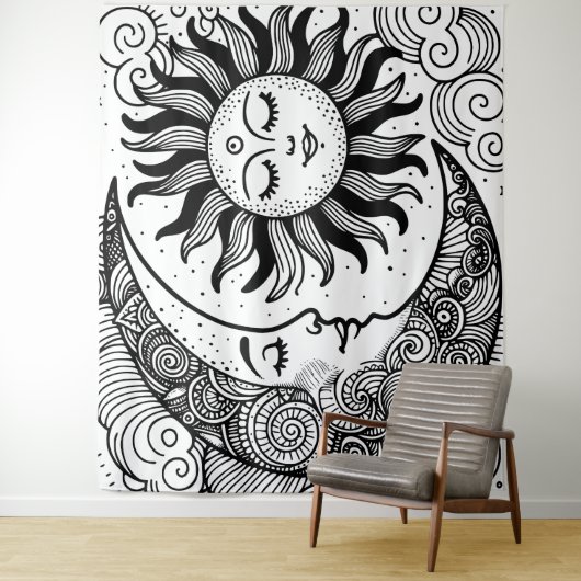 Sonnenmond und Sterne Celestial Paintable Tapestes Wandteppich (Beispiel)