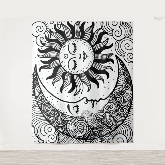 Sonnenmond und Sterne Celestial Paintable Tapestes Wandteppich (Vorderseite)