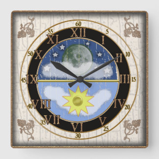 Sonnenmondscheibe Quadratische Wanduhr