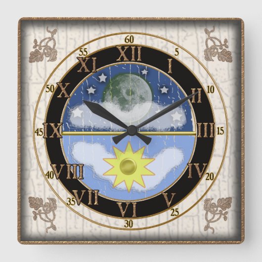 Sonnenmondscheibe Quadratische Wanduhr (Vorderseite)