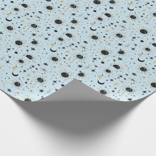 Sonnenmondstars aus Schwarz, Gold und Blau Geschenkpapier (Ecke)
