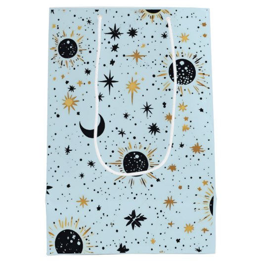 Sonnenmondstars aus Schwarz, Gold und Blau Mittlere Geschenktüte (Rückseite)
