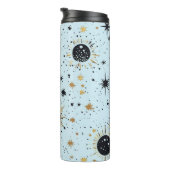 Sonnenmondstars aus Schwarz, Gold und Blau Thermosbecher (Nach rechts gedreht)