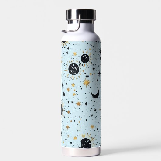 Sonnenmondstars aus Schwarz, Gold und Blau Trinkflasche (Rechts)