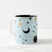 Sonnenmondstars aus Schwarz, Gold und Blau Zweifarbige Tasse (Vorderseite Links)