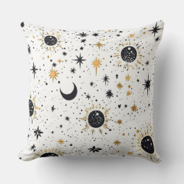Sonnenmondstars aus Schwarz und Gold Kissen