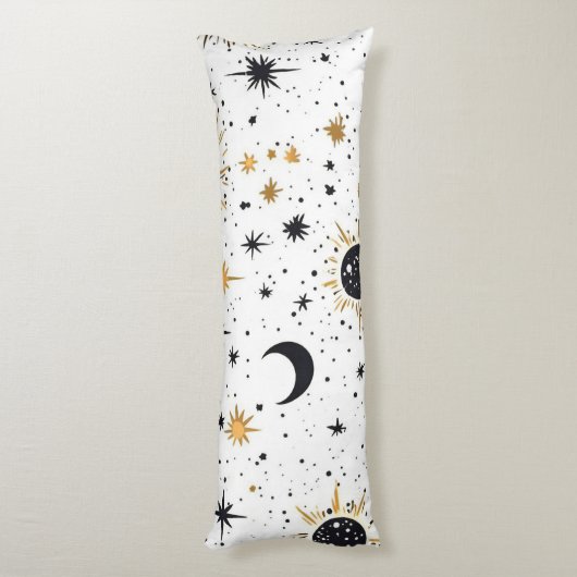 Sonnenmondstars aus Schwarz und Gold Seitenschläferkissen (Rückseite (Vertikal))