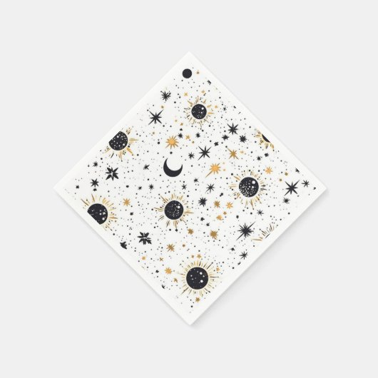 Sonnenmondstars aus Schwarz und Gold Serviette (Ecke)
