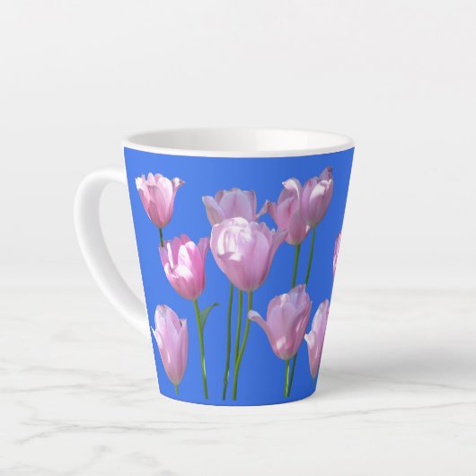 Sonnenrosa Tulpen Kruste. BC Blue Latte Tasse (Linke Ecke)