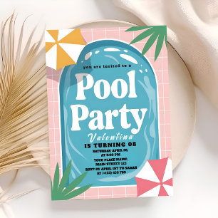 Sonnenroter Pink Palm Springs Pool Geburtstag Einladung