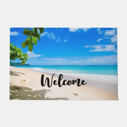 Sonnensand und tropischer Strand Willkommen Fußmatte (Vorderseite)