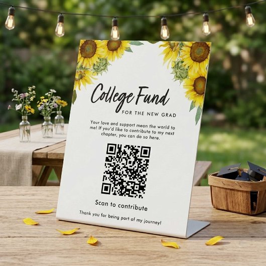 Sonnensblumen-Abschluss-College-Fonds-QR-Code Sockelschild