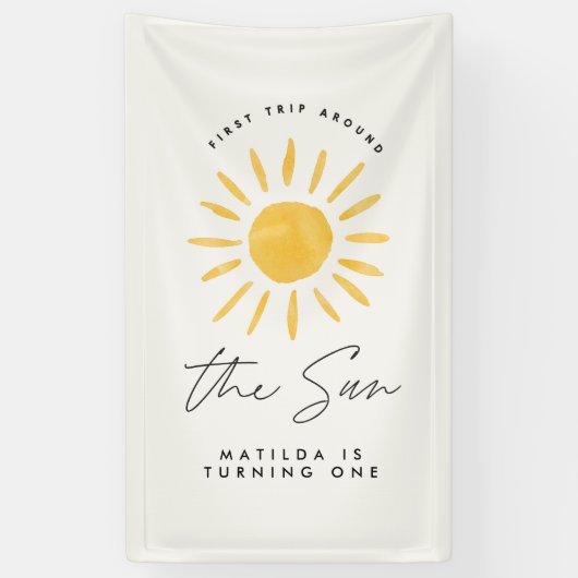 Sonnenschein 1. Geburtstag Aquarell Gelb Banner (Vertikal)