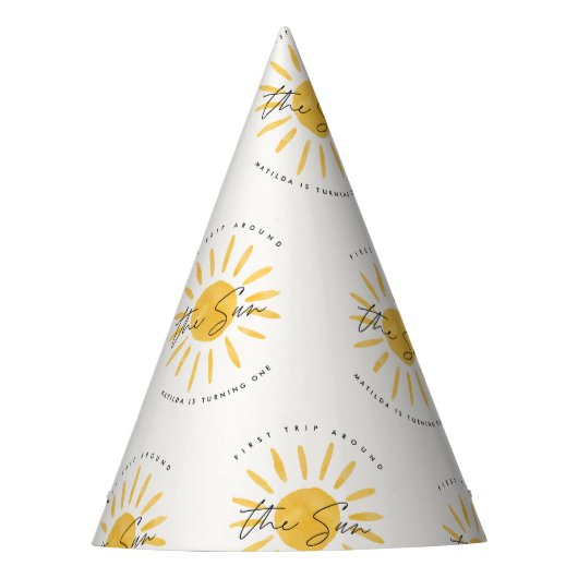 Sonnenschein 1. Geburtstag Aquarell Gelb Partyhütchen (Vorderseite)