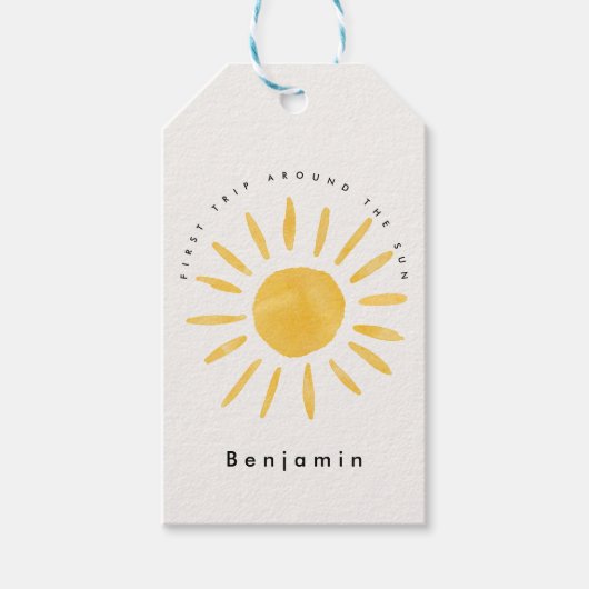 Sonnenschein 1. Geburtstag Aquarellsonne Geschenkanhänger (Vorderseite)