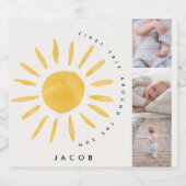 Sonnenschein 1. Geburtstag Aquarellsonne Multi Fot Schaumweinetikett (Einzelnes Label)