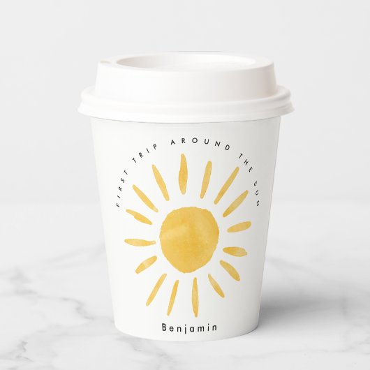 Sonnenschein 1. Geburtstag Aquarellsonne Pappbecher (Rückseite)